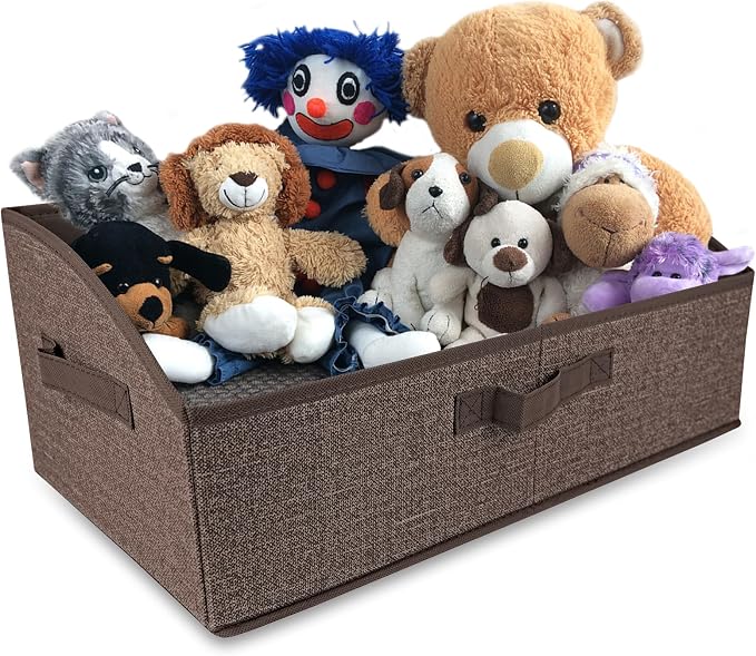COWOSO Foldable Dog Toy Basket with 3 Handles, Pet Storage Box, Dark Brown | Portable Pet Toy Organizer for Dog Toys & Accessories, Low Front Design, Waterproof Collapsible Storage Bin for Living Room