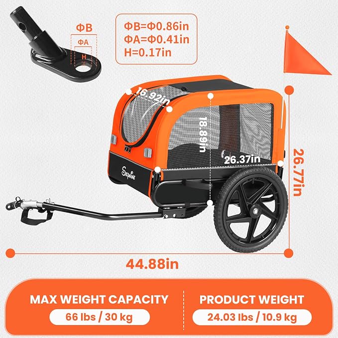Dog Bike Trailer, Dog Cart for Bicycle, Suitable for Small and Medium Pets, Easy Folding Cart Frame, Quick Release Wheel, Non-Slip Floor, Internal Leash, 66LBS Orange