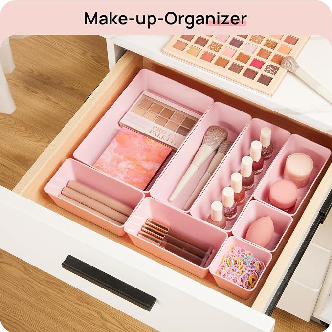 Vtopmart 25 Pack Plastic Drawer Organizers with Non-slip Rubber Pads | 4-Size Versatile Makeup Organizer, Storage Containers Small Bins for Makeup, Jewelries, Bedroom, Kitchen Utensils and Office
