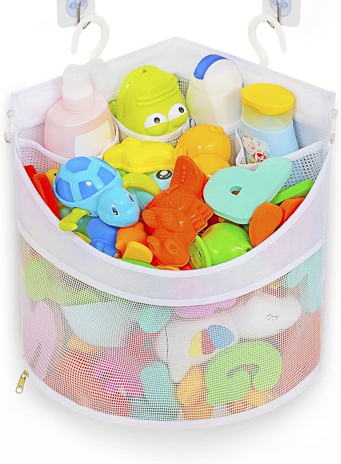 Ligereza Baby Bath Toy Organizer, Quick Drying, bath toy holder, Large Capacity Multi Use Shower Caddy (White)