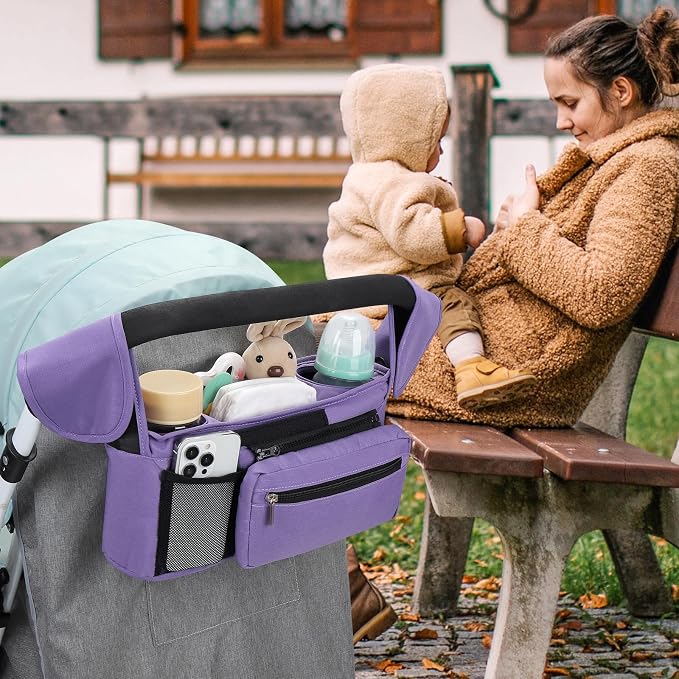 Accmor Universal Stroller Organizer with Insulated Cup Holder Detachable Phone Bag and Shoulder Strap,Stroller Bag Caddy Organizer for Uppababy, Baby Jogger, Britax Strollers