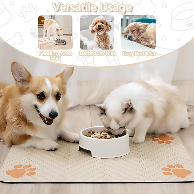 Pet Feeding Mat-Absorbent Dog Feeding Mat for Food and Water Bowl,No Stains Pet Placemat,Quick Drying Water Dispenser Mat for Dog and Cat,Easy to Clean Dog Accessories(L,Light Brown)