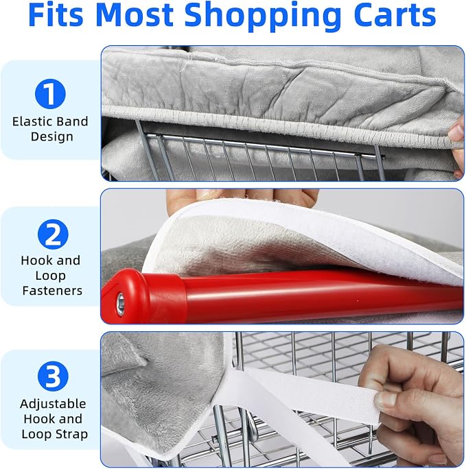 Dog Shopping Cart Cover with 2 Side Pockets, Soft Padded Pet Cart Seat Cover with Sponge Cushion, Foldable Shopping Cart Liner with Carry Bag, Fits Most Shopping Carts