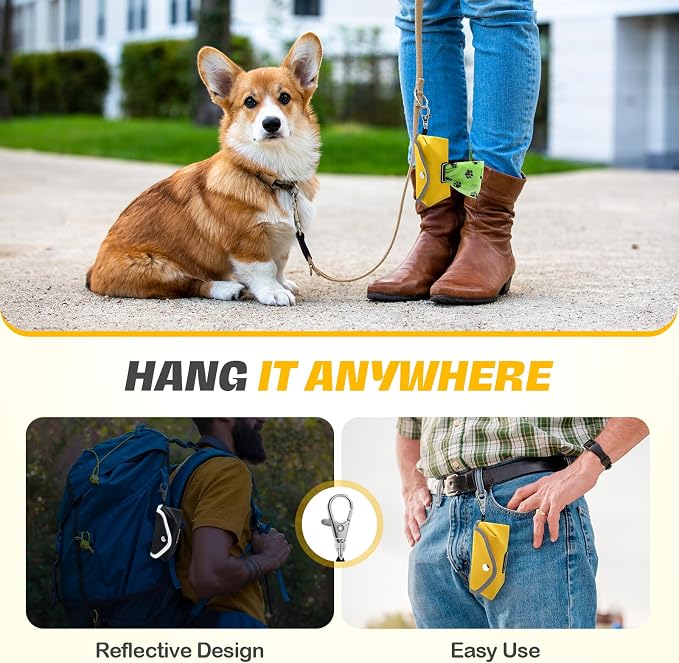 2 Pack Dog Poop Bag Holder, Lightweight Dog Waste Bag Dispenser for Easy Pull Out, Soft Pet Poop Bags Dispenser for Doggie Bag Holder for Leash (Black, Yellow, Without Bags)