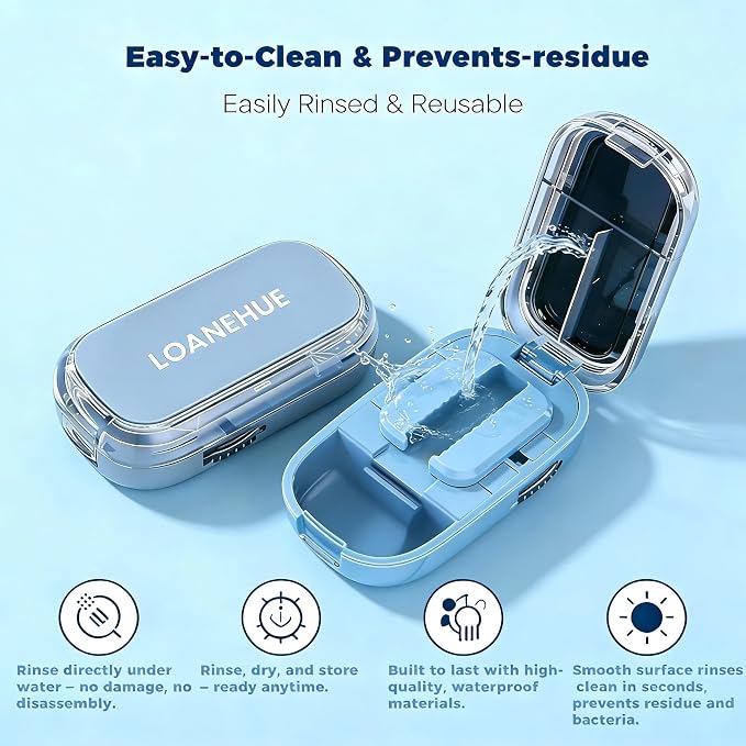 Precision Pill Cutter for Small and Tiny Pills, Sharp Blade with Storage Compartment, Travel-Friendly 1/2 Pill Splitter for Home/On-The-Go, Blue