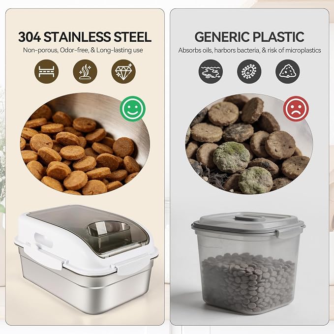 ALL FOR PAWS Stainless Steel Pet Food Storage Container with Airtight Lid & Scoop, 304 Stainless Metal Storage Bin for Small Dog Food&Treats, Cat Food, Bird Seed, Up to 11 Lbs,Keep Fresh,Easy to Clean