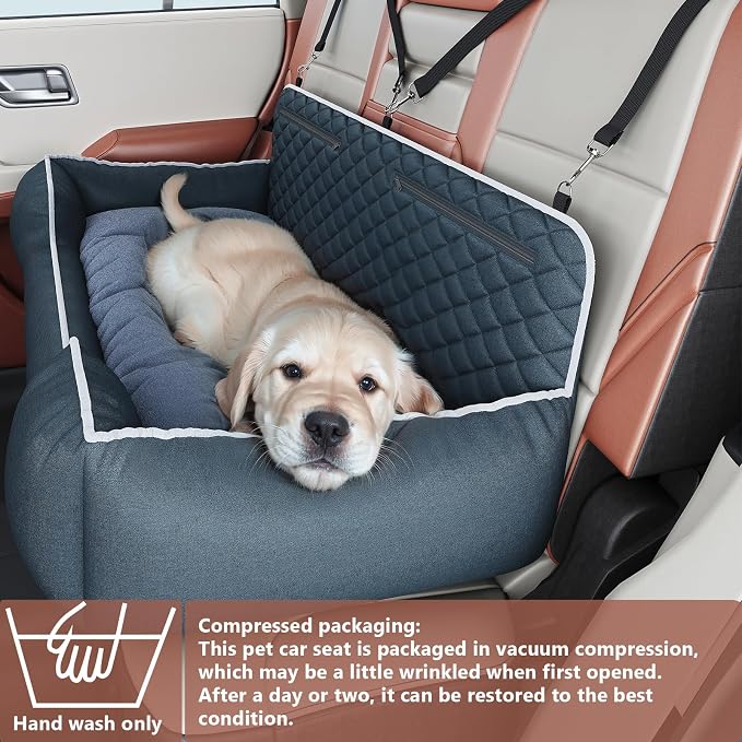 Large Dog Car Seat for SUV & Truck Dog Bed for Car Back Seat | High Back Booster Bench with Safety Tether & Storage Pocket Washable Thick Cushion Bed for Medium Large Dogs up to 100 lbs