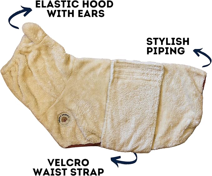 DERPYCHAPPY Premium Dog Towel Robe & Dog Bathrobe for Drying Dogs Made in Korea | Super Absorbent Quick & Adjustable Microfiber Bath Towel for Cats & Puppy Robes After Bath | Soft Warm Coat (Beige L)