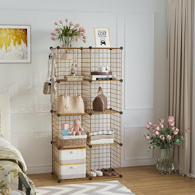 C&AHOME Wire Cube Storage, 8 - Cube Organizer Metal C Grids Units, Brown | Modular Shelves Units, Closet Organizer, Storage Bins Shelving, Ideal for Home, Office, Living Room