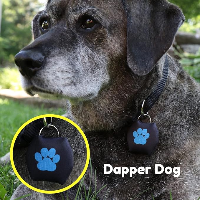 Dapper Dog - Dog Tag Silencer with Tag Ring (Black, Large Dark Blue Paw Print)