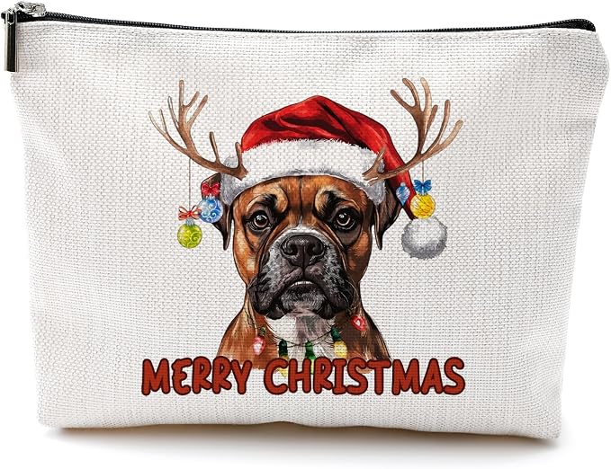 DILSJ Christmas Boxer Dog Makeup Bag, Boxer Dog Gifts Cosmetic Bags For Women, Pet Lover Gifts, Christmas Zipper Makeup Pouch Travel Organizer Toiletry Bag