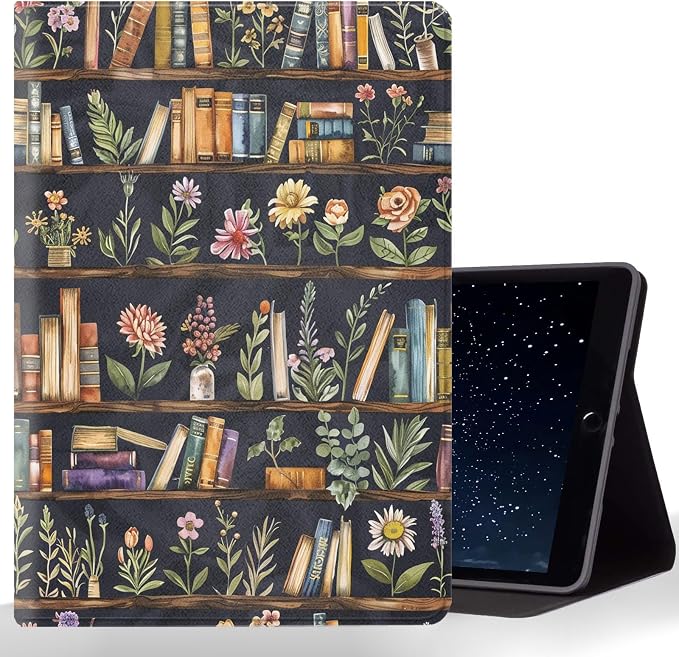Tablet Case for iPad 10.5 Inch (iPad Air 3/Pro,2017/2019),Shockproof Protective Cover with Stand,Auto Wake/Sleep,Bookshelf Floral