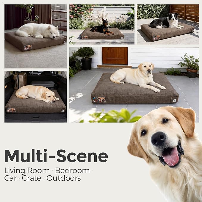 Sytopia 42 Inch Indestructible Durable Dog Beds for Extra Large Dogs, Chew Proof Waterproof Pet Crate Pad with Machine Washable Removable Cover, Great for Indoor, Outdoor, Crate, Patio Use, Brown