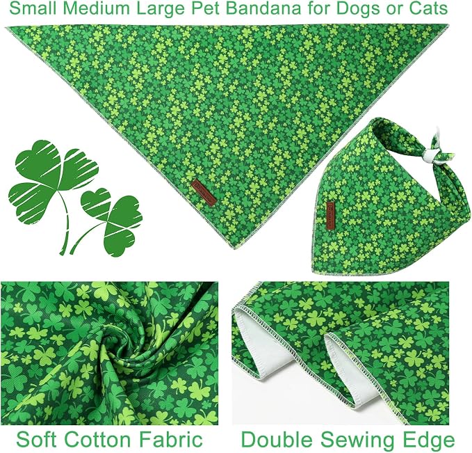 St. Patrick's Dog Bandanas, UP URARA PUP Shamrock Triangle Bid Clover Scarf for Medium Large Girl Boy Dogs, Spring Cotton Puppy Kerchief, Green Dog Bandana,L