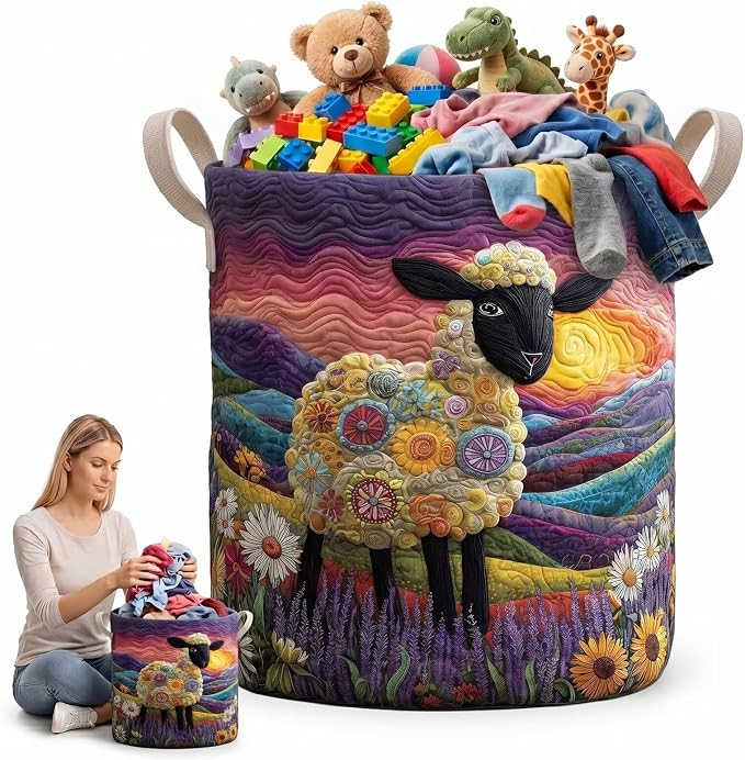 Foldable Oxford Cloth Tote Bag Laundry Hamper, Quilted Laundry Basket for Laundry Room, Bathroom or Bedroom(14"x 18")