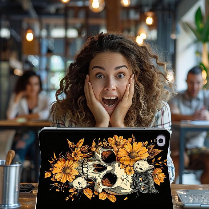 for Microsoft Surface Pro 11/10/9-13" 2024/2022 Tablet Case,Auto Wake/Sleep,Adjustable Stand Protective Cover - Skull Cat