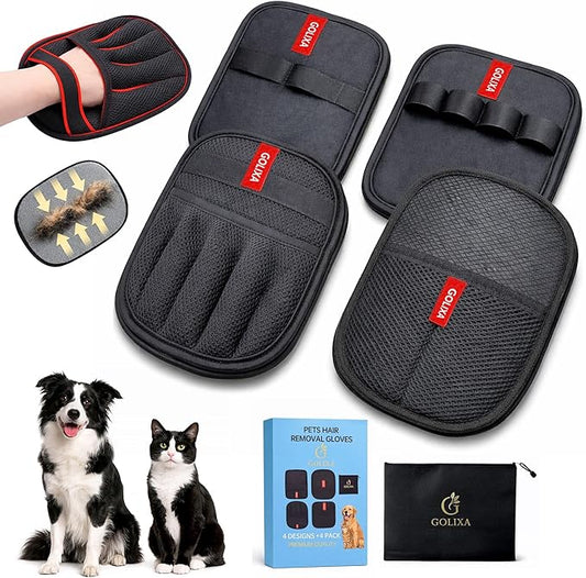 4 Pack Pet Hair Removal Glove for Dogs & Cats, 4 Designs Electrostatic Magic Brush Pet Hair Remover, Reusable Dog Hair Remover, Washable Pet Grooming Tools for Carpet, Sofa, Clothes & Car Seats