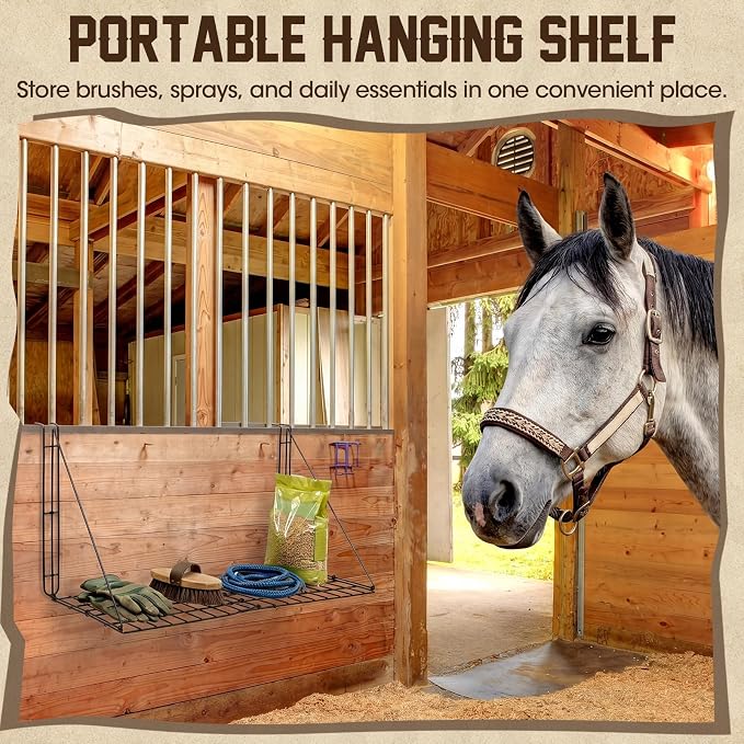 Gisafai 36'' x 18'' Portable Hanging Shelf for Horse Show, Foldable Metal Mesh Tack Shelf, for Horse Trailer, Tack Room, Barn, Stall Organizer Rack Holds Equestrian Items, Folds for Easy Transport