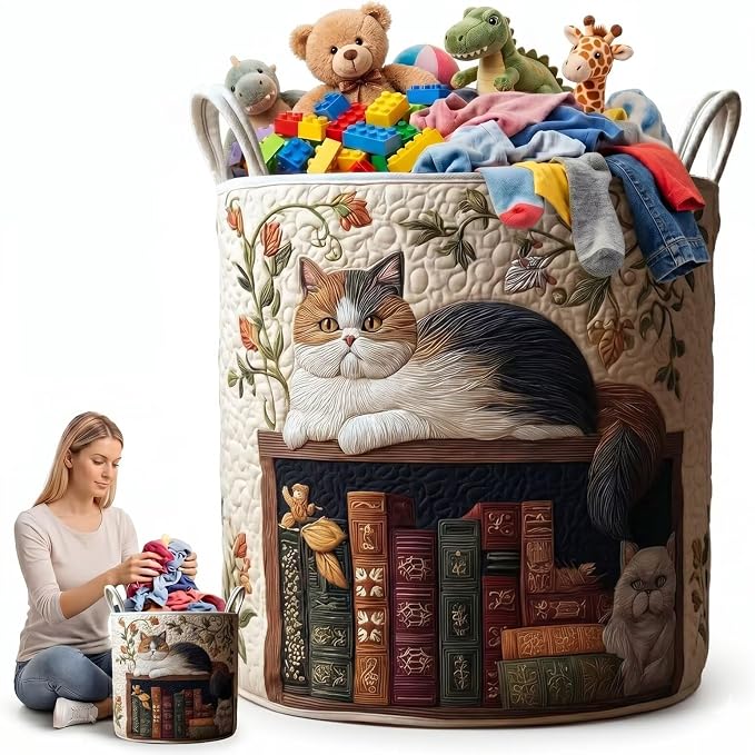 Travel Laundry Hamper Bag, Foldable Quilted Fabric Basket with Handles, Lightweight Tote for Suitcase & Road Trips(16" x 22")