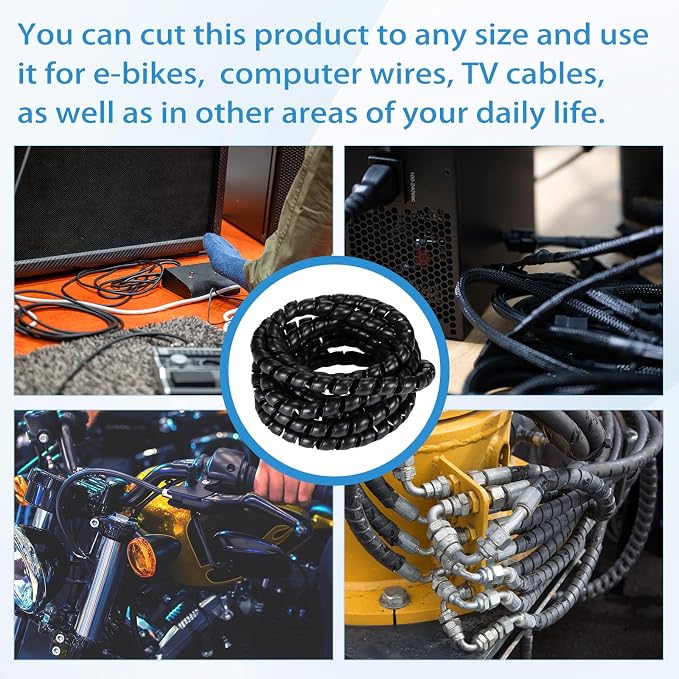 Flutesan Dog and Cat Cord Protector 24.6 ft 10 mm Spiral Cable Wire Wrap from Pets No Chew Cat Proofing Cords 5 Pcs/Pack for TV Computer Ebike Electrical Wire(Black)