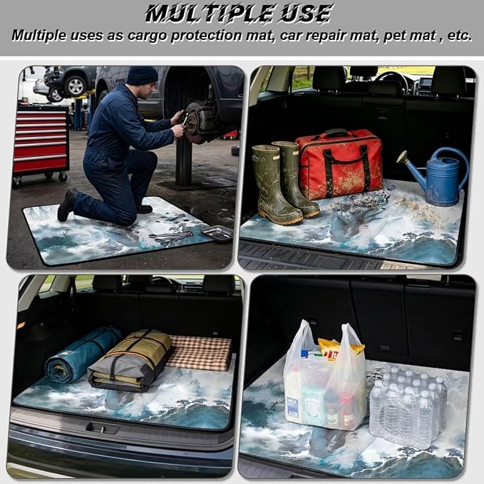 White Tiger Car Trunk Mat Universal Size 29" x 39", Dustproof Cargo Liner All Weather Trunk Protection Mat Rear Trunk Mats for Most Cars, Vehicle Interior Accessories