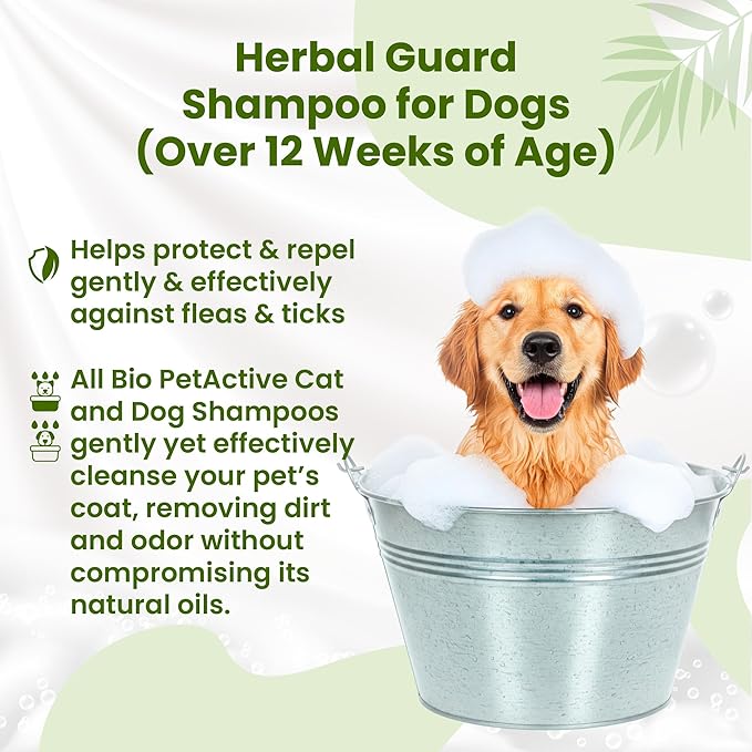 Bio PetActive Herbal Guard Dog Shampoo | pH Balanced Pet Shampoo for Healthy Skin and Coat | Itch Relief with Herbal Oils and Sensitive Paraben Free Formula | 8.45 oz