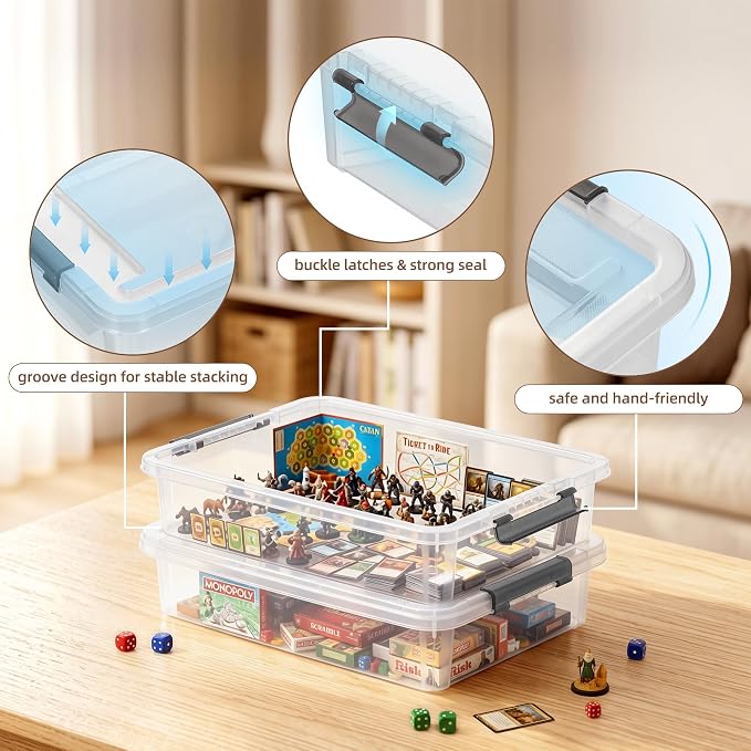 Citylife 6Qt 4Packs Clear Craft Organizers and Storage BOX, Sensory Bins | Stackable Board Game Storage Bins with Lids for Art Supplies, Paper, Puzzle, Tools, Home, Office, School Supplies