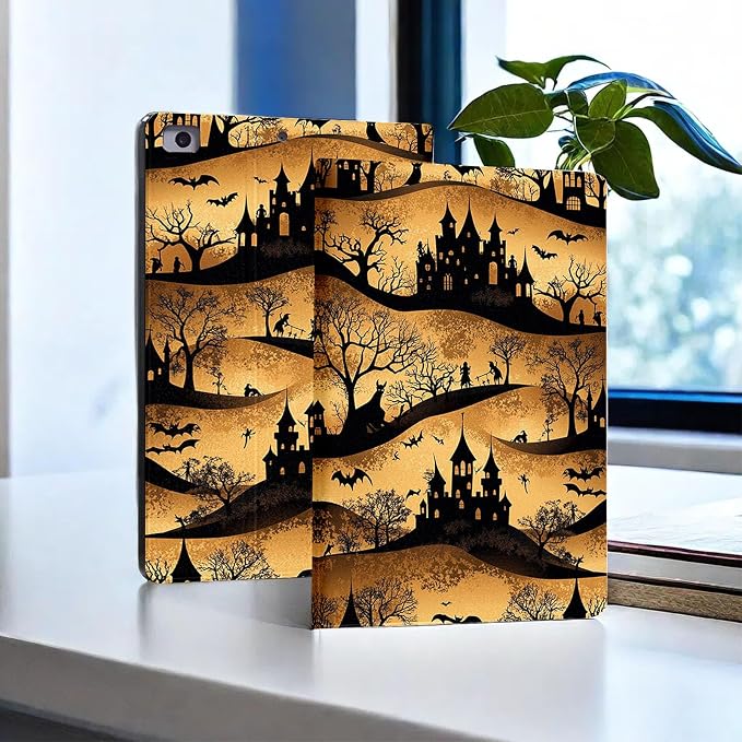 for Microsoft Surface Go 4/3/2/1-10.5" 2021 Tablet Case,Auto Wake/Sleep,Adjustable Stand Protective Cover - Halloween Castle Bat