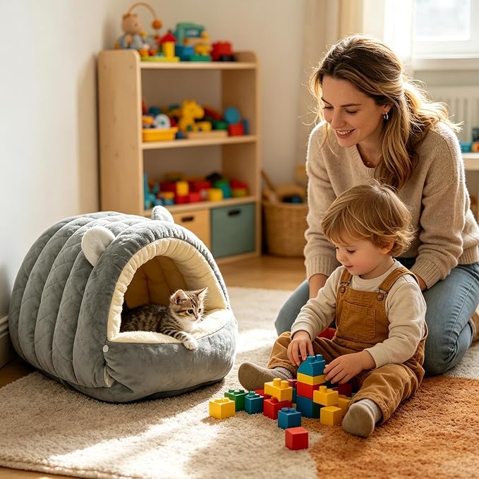 Dog Cave Bed Covered Washable Dome House with Zipper | Dog House Bed for Kittens Puppies Pets Indoor Winter Home Living Room Bedroom Kitchen Sofa Dorm Travel