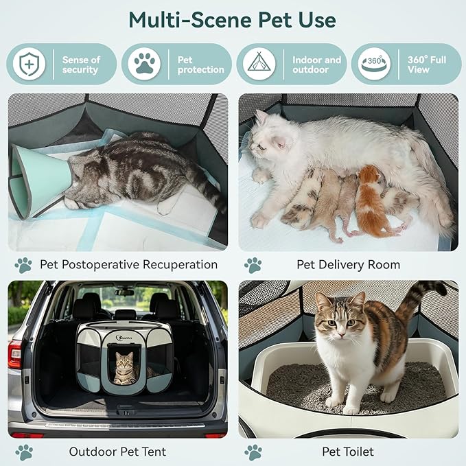 Sieidihit Dog Cat Playpen Tent Crate Cage with Blanket, Small Grey | Rest Zone for Recovering Pets New Pet Quarantine Room Portable Pop Up Easy to Set up lightweight dog Kennel with Carrying Bag