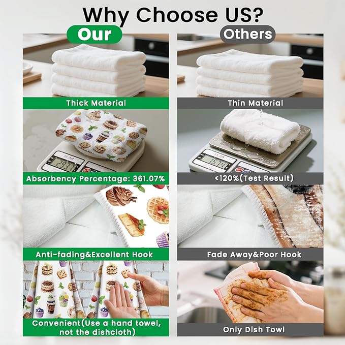 CUTHOLLOW Baking Desserts Cakes Hanging Kitchen Towels with Loop, Set of 2 - Soft & Super Absorbent Microfiber Decorative Hanging Dish & Hand Towel, Tea, Coffee Towel for Kitchen Bathroom Oven Handle