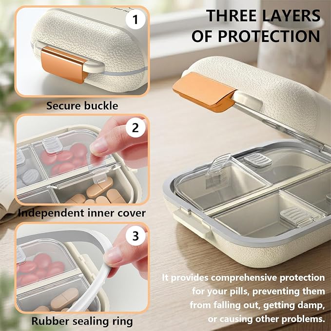 Travel Pill Organizer 7 Compartments Waterproof Airtight Weekly Pill Case