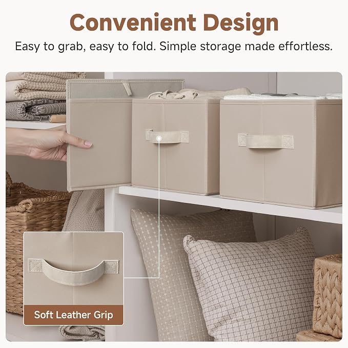 StorageWorks Closet Storage Bins, Light Brown, Large, 3-Pack | Closet Organizer Storage Baskets, Fabric Storage Bins for Shelves, Closet Organization, Organizer Bins