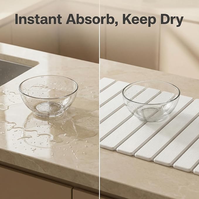 Stone Drying Mat of Kitchen Counter, Water Absorbent Diatomite Bath Mat