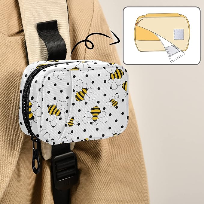 Bees on Polka Dots Pill Box 7 Day Pill Case Travel Pill Organizer Bag with Zipper Portable Weekly Case Compact Size for Vitamin Supplement Holder