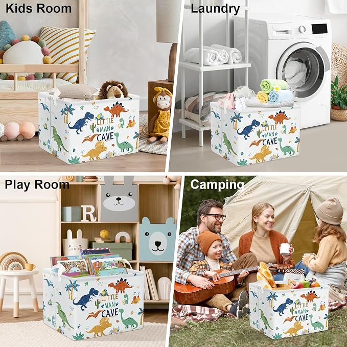 Clastyle Large Boho Dinosaur Pterosaur Boy Book Toy Storage Basket Dino Palm Tree Clothes Laundry Hamper for Kid Room Nursery, Colorful 36L