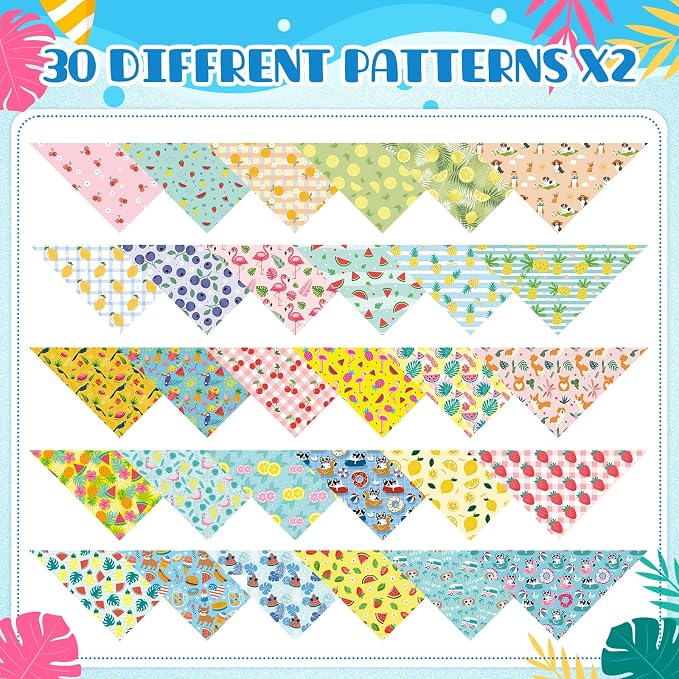 Sanwuta 60 Pcs Summer Bandana for Dog Fruit Dog Bandanas Bulk Adjustable Pet Bibs Triangle Scarf Cat Costume for Small to Large Pet