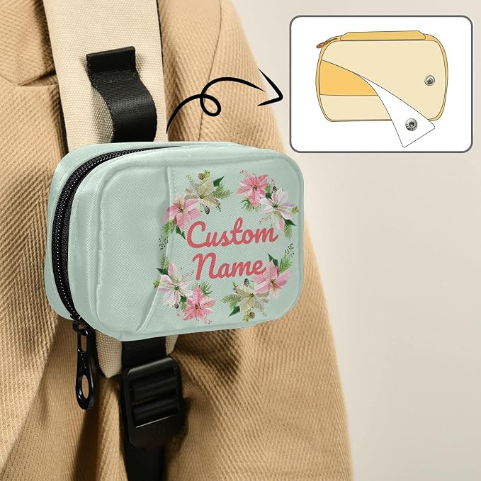 Custom Pill Box 7 Day Pill Case Bag Christmas Flower Personalized Name Travel Pill Organizer Bag with Zipper Portable Weekly Case Compact Size for Vitamin Supplement Holder