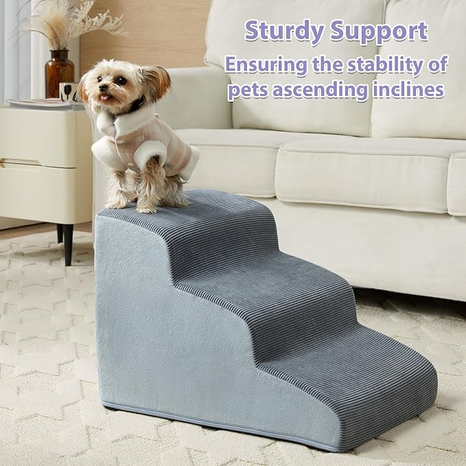 LEXTRO Dog Stairs for Small Dogs, 3-Steps Dog Ramp for Bed and Couch, Pet Stairs with Highly Supportive Foam and Non-Slip Bottom, Dogs Steps for Cat & Doggie (High 15.7 Inch)