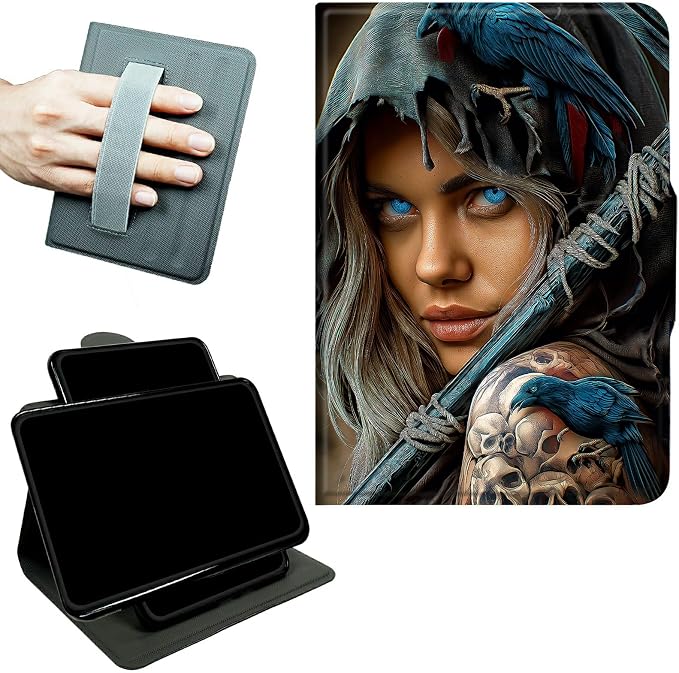 Rotating Handle Case for Samsung Galaxy Tab A11 2026/A9 2024 8.7 Inch, 360 Degree Swivel Kickstand with Magnetic Closure, Shockproof Leather Protective Cover for Women Men, Blue Eyed Girl