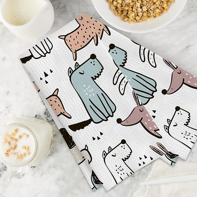 Cute Dogs Dog Hand Towels,Set of 2 Absorbent Bath Towel Kitchen Dish Towel Home Gym Hotel Bathroom Decor,16x24 Inches