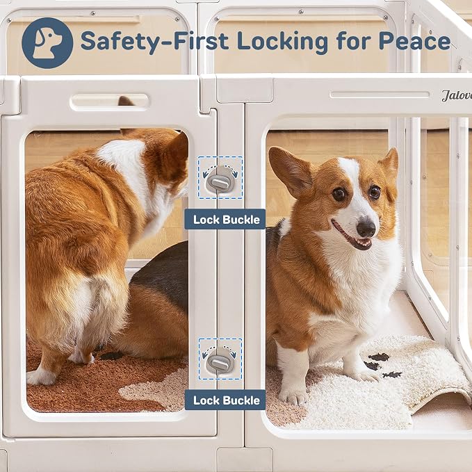 Jalove Acrylic Indoor Dog Playpen for Small and Medium Dogs, 24 inch, 2 Panels, Includes 1 Gate & 1 Panel, White