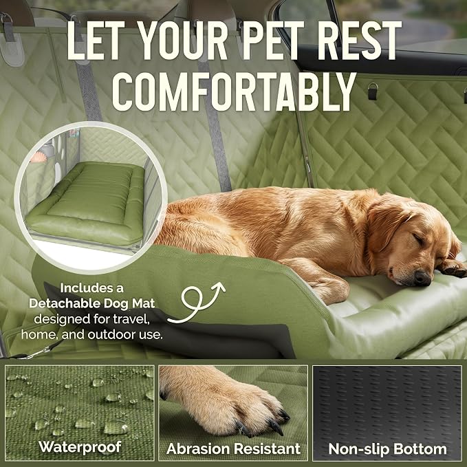 Dog Car Seat Cover for Back Seat - Dog Hammock Car with Safety Backseat Extender Belt Strap, Washable Mat - Hard Bottom Pet Backseat Cover 280lbs Max Load, Protector Carseat Bed for Truck SUV