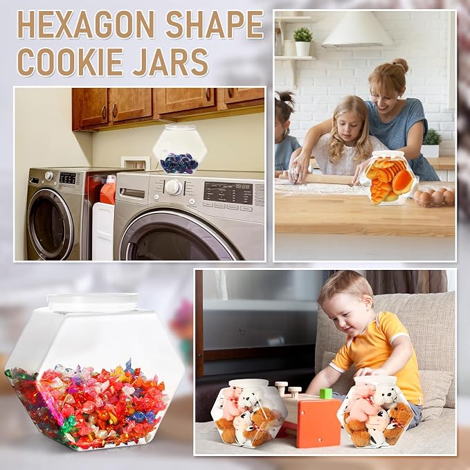 Uiifan Plastic Candy Jar with Lid Clear Hexagonal Fish Bowls,145 Oz | Clear Cookie Jar Desk Pet Display, Dog Food Craft Supplies Coffee Pod Storage, Wide Mouth Easy Access Organizer