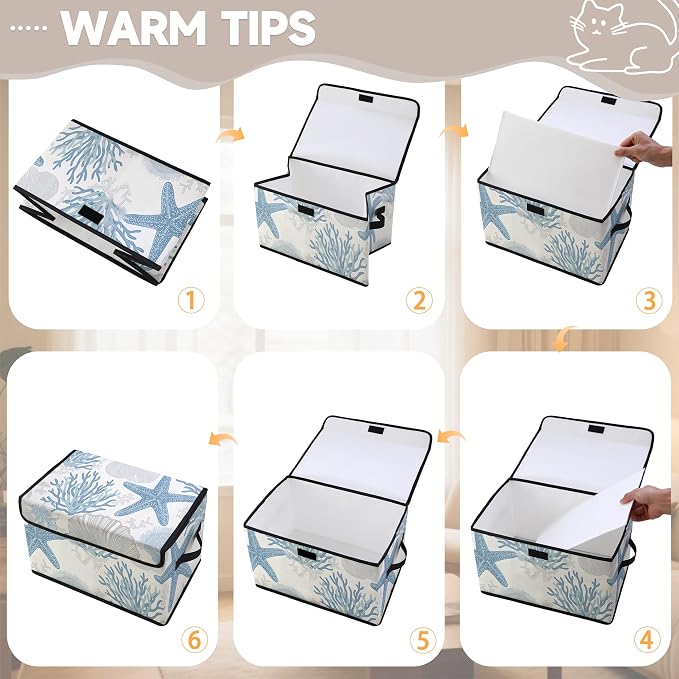 Stackable Clothes Storage Bins with Lids 3 Pack | Closet Organizers Fabric Cat Printing Box for Home and Office,Blanket Clothes Organizers,Under Bed Storage Containers