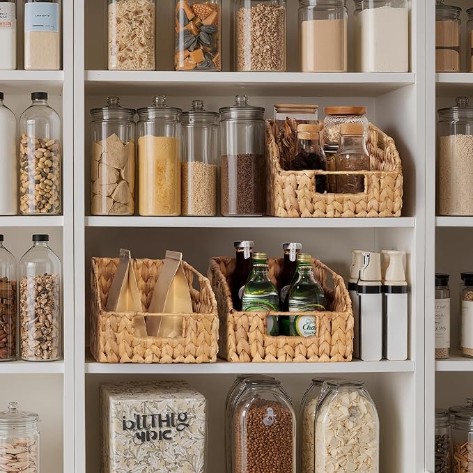 StorageWorks Pantry Baskets for Organizing, Wicker Basket with Built-in Handles, Handwoven Wicker Storage Baskets, Water Hyacinth for Shelves, 2 Pack | Water Hyacinth Pantry Baskets for Organizing, Wicker Baskets with Handles, Handwoven Wicker Storage ...