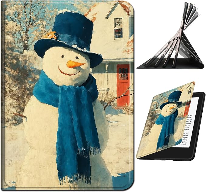 for Samsung Galaxy Tab A 10.1" 2019 SM-T510/T515/T517 Case | Slim Leather Smart Cover with Multi-Angle Anti-Slip Stand [Auto Wake/Sleep] Shell for Women Men, Blue Towel Snowman