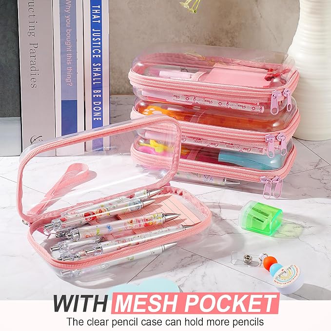 Sanwuta 4 Pcs Clear Hard Shell Zipper Case Plastic Case, Nude Pink