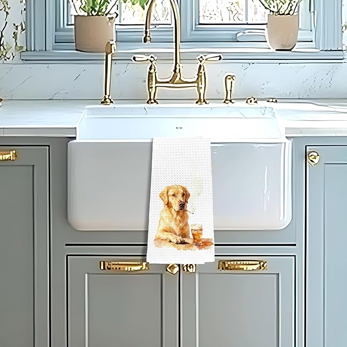 Funny Golden Retriever Kitchen Towels Decorative, Golden Retriever Lover Gifts Hand Tea Towels for Kitchen Bar Cart, Dog Lovers Gifts for Men Dish Towel Dishcloth, 16x24 Inch
