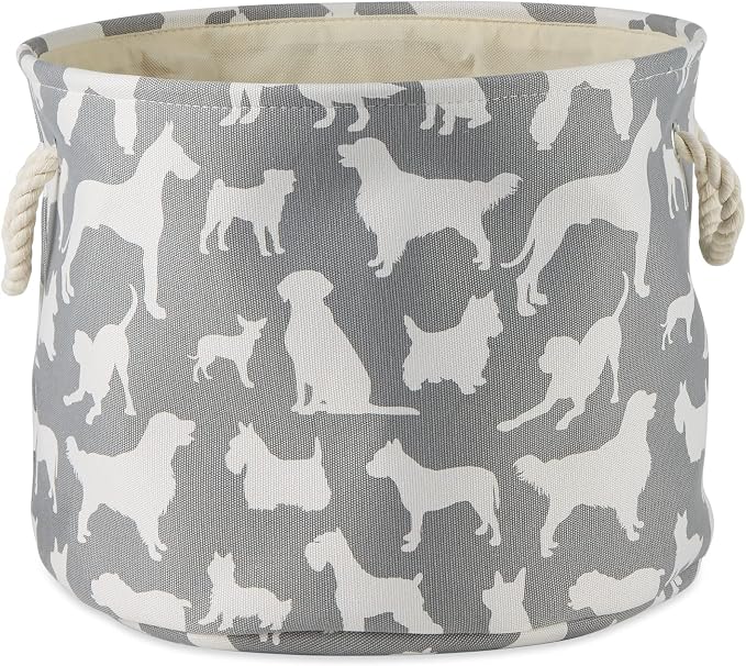 Bone Dry Pet Storage Collection Collapsible Bin, Small Round, 9x12", Gray Dog Show Print